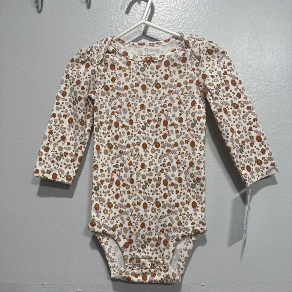 Lot of 3 Carters Baby Girls 9M Bodysuits & Pant Bird Flowers Print Brown Gray